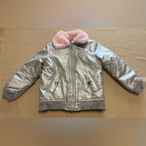 Buffalo David Bitton Metallic Silver Puff Jacket‎ with Pink Collar